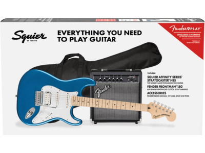 Squier Affinity Series[REG] Stratocaster[REG] HSS Pack, Maple Fingerboard, Lake Placid Blue, Gig Bag, 15G - 230V UK click to zoom image