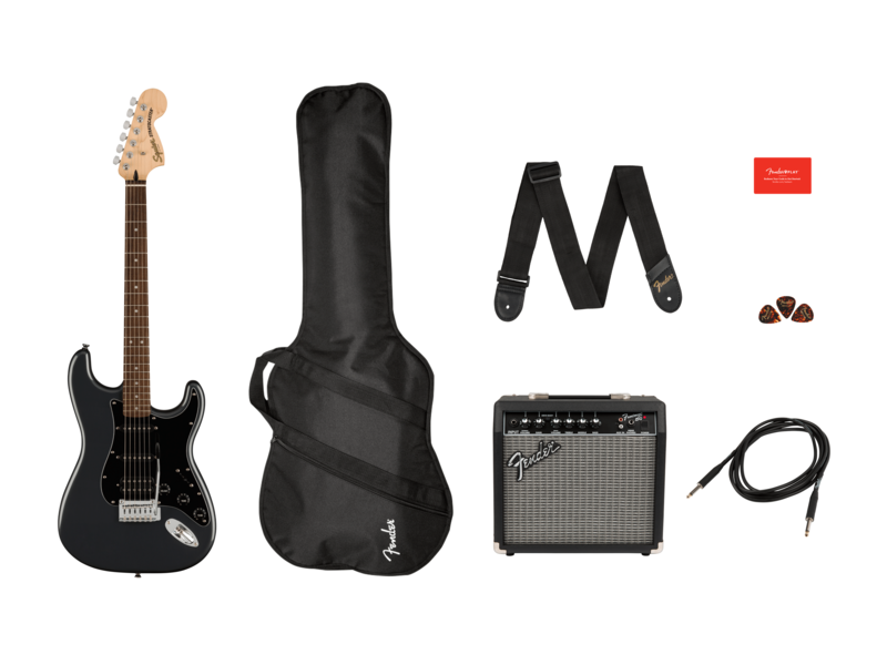 Squier Affinity Series[REG] Stratocaster[REG] HSS Pack, Laurel Fingerboard, Charcoal Frost Metallic, Gig Bag, 15G - 230V UK click to zoom image