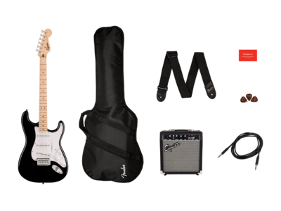 Squier Squier Sonic® Stratocaster® Pack, Maple Fingerboard, Black, Gig Bag, 10G - 230V UK
