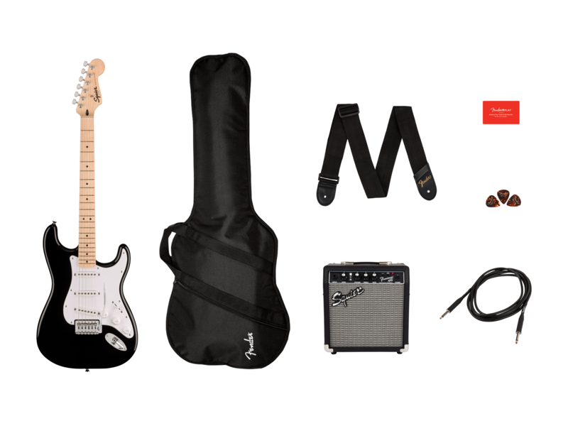 Squier Squier Sonic[REG] Stratocaster[REG] Pack, Maple Fingerboard, Black, Gig Bag, 10G - 230V UK click to zoom image