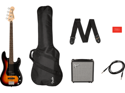 Squier Affinity Series® Precision Bass® PJ Pack, Laurel Fingerboard, 3-Color Sunburst, Gig Bag, Rumble 15 - 230V UK 