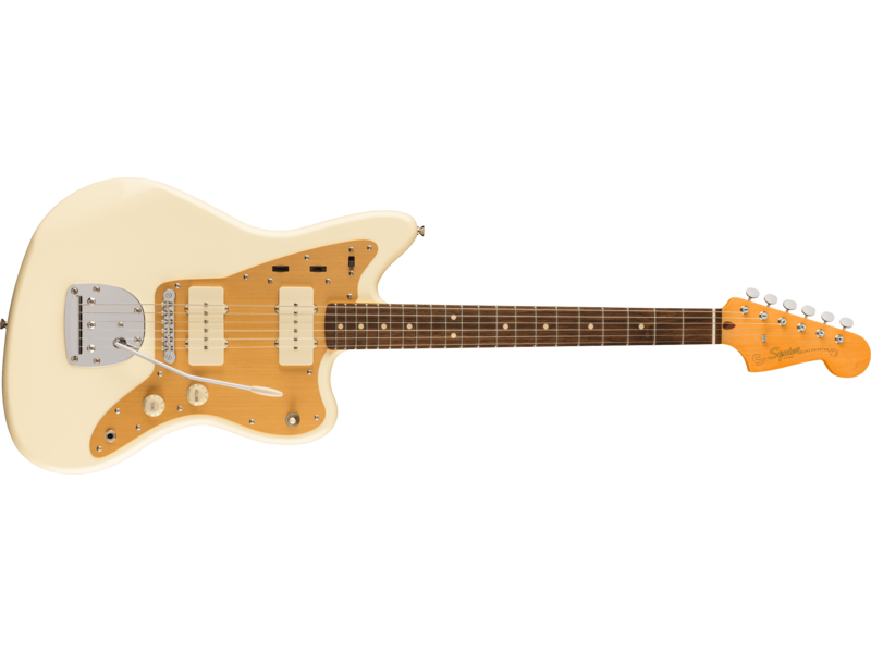 Squier J Mascis Jazzmaster[REG], Laurel Fingerboard, Gold Anodized Pickguard, Vintage White click to zoom image