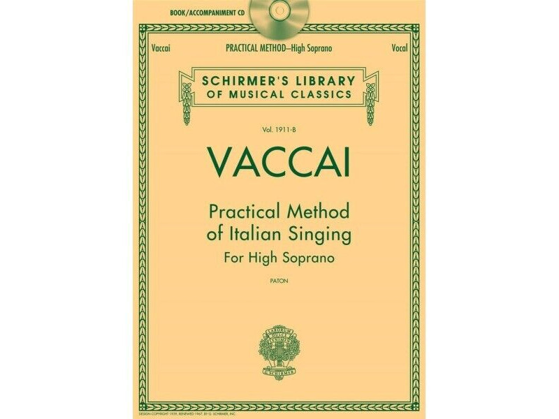 Schirmer Vaccai: Practical Method of Italian Singing High Soprano voice click to zoom image