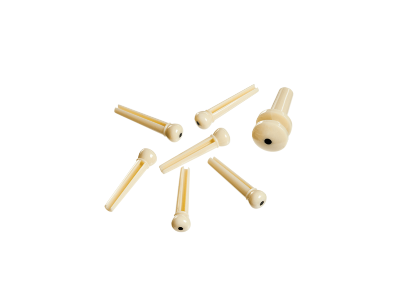 D'Addario Injected Molded Bridge Pins with End Pin, Set of 7, Ivory with Ebony Dot click to zoom image