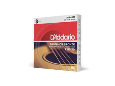 D'Addario Phosphor Bronze Acoustic Guitar Strings, Medium, 13-56, 3 Sets