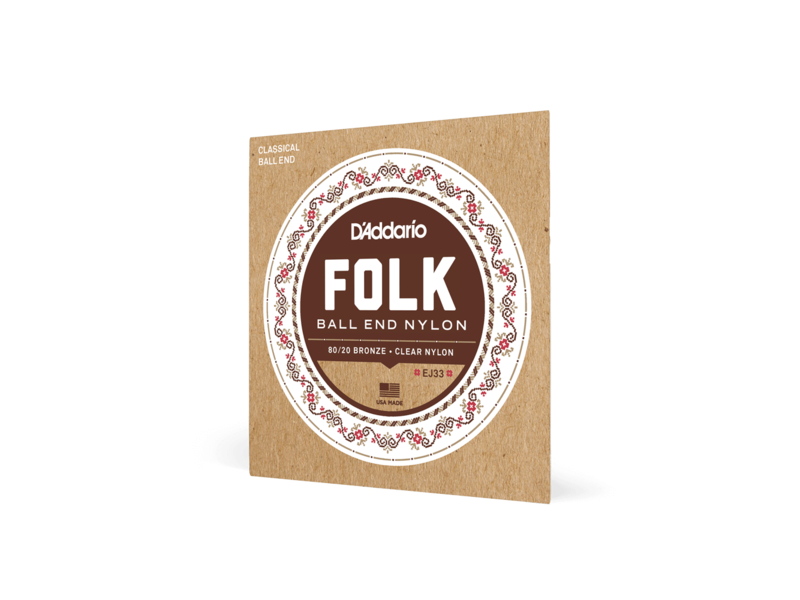 D'Addario Folk Nylon Guitar Strings, Ball End, 80/20 Bronze/Clear Nylon Trebles click to zoom image