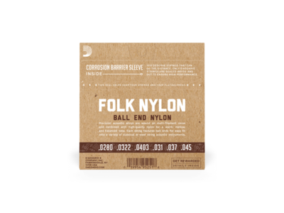 D'Addario Folk Nylon Guitar Strings, Ball End, 80/20 Bronze/Clear Nylon Trebles click to zoom image