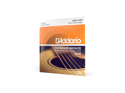 D'Addario 12-String Phosphor Bronze Acoustic Guitar Strings, Extra Light, 9-45 