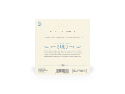 D'Addario 5-String Banjo Strings, Phosphor Bronze, Light, 9-20 click to zoom image