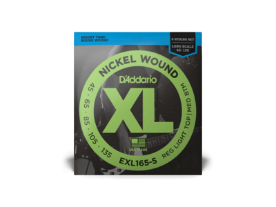 D'Addario EXL165 5-String Nickel Wound Bass Guitar Strings, Custom Light, 45-135, Long Scale click to zoom image