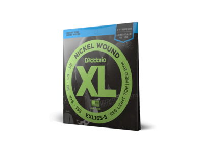 D'Addario EXL165 5-String Nickel Wound Bass Guitar Strings, Custom Light, 45-135, Long Scale 
