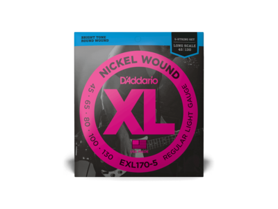 D'Addario 5-String Nickel Wound Bass Guitar Strings, Light, 45-130, Long Scale click to zoom image