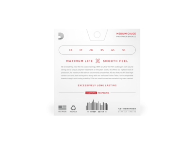D'Addario 13-56 Medium, XS Phosphor Bronze Coated Acoustic Guitar Strings click to zoom image