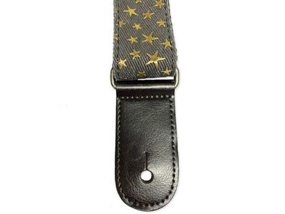 RockYou S11371 Denim Adjustable Ukulele Strap, GOLDEN STARS click to zoom image