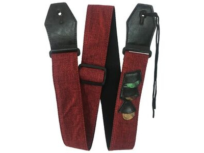 RockYou S2561 Cotton Guitar Strap Leather Ends 3 Pics RED