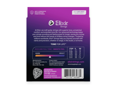 Elixir Nanoweb Phosphor Bronze 11-52 Acoustic Guitar Strings 3-Pack
