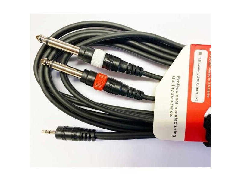 Koda 3M Audio Cable, Twin 6.35mm Mono Jack – 3.5mm Stereo Minijack, Black click to zoom image