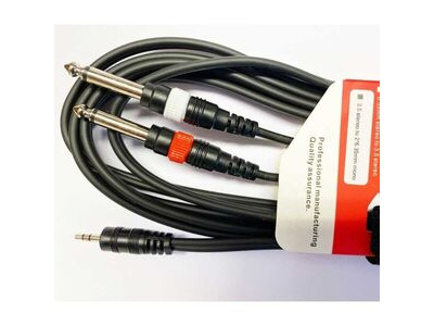 Koda 3M Audio Cable, Twin 6.35mm Mono Jack &ndash; 3.5mm Stereo Minijack, Black 