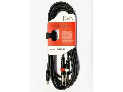 Koda 3M Audio Cable, Twin 6.35mm Mono Jack β 3.5mm Stereo Minijack, Black click to zoom image