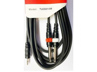 Koda 3M Audio Cable, Twin 6.35mm Mono Jack β 3.5mm Stereo Minijack, Black click to zoom image